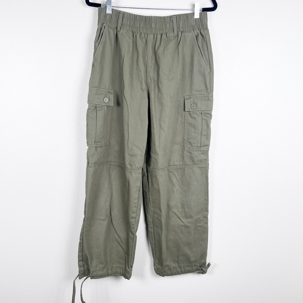 Forever 21 Womens Elastic Waist Cargo Pants Green Large Pull On Drawstring Hem
